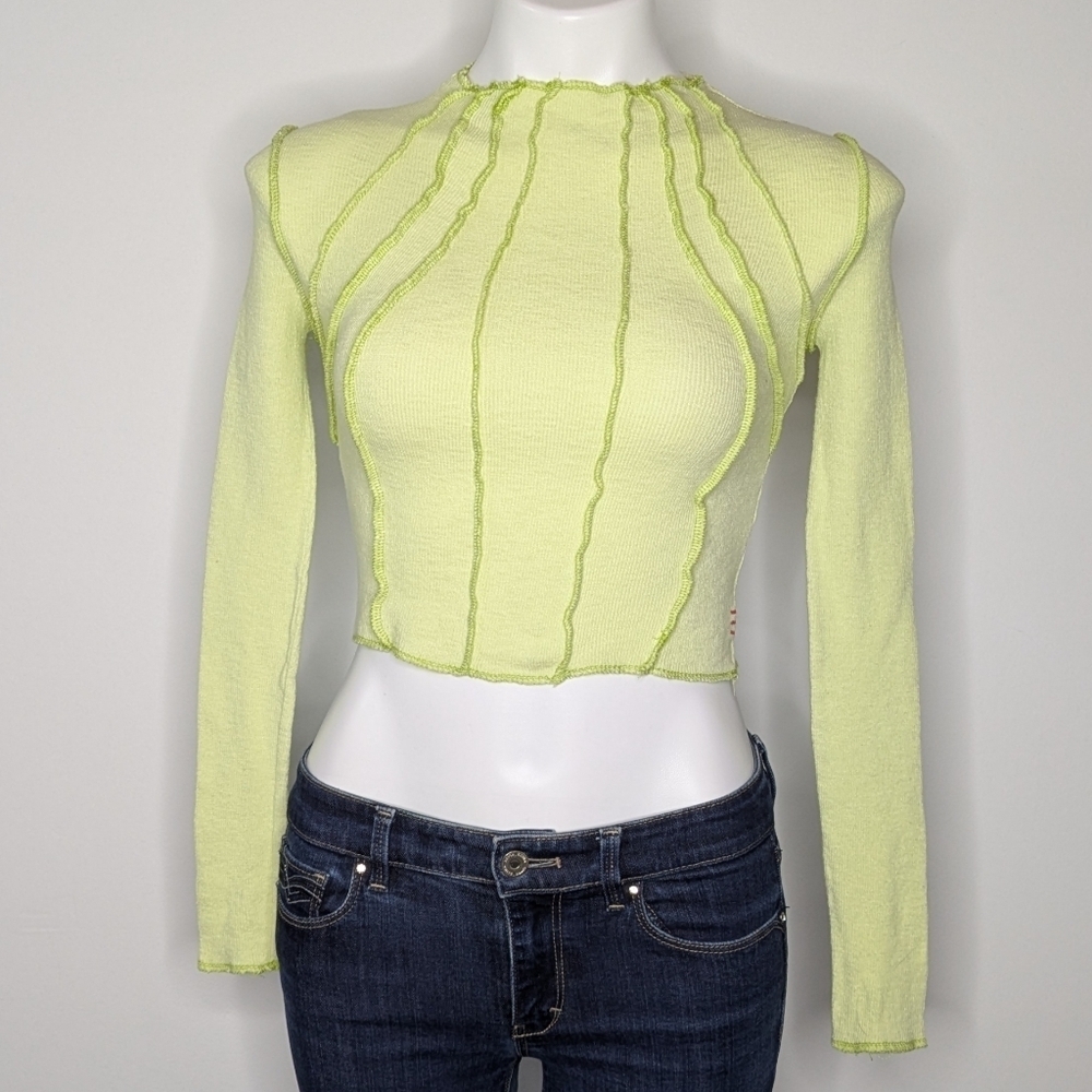 UO BDG Green Long Sleeve Knit Crop Top XS